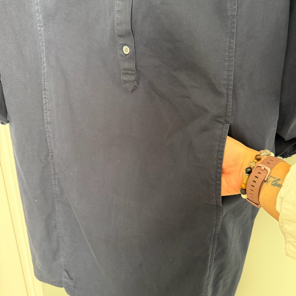 J. Jill Chino 100% Cotton Navy Blue Collared Long Sleeve Popover Shirt Dress - Picture 10 of 15